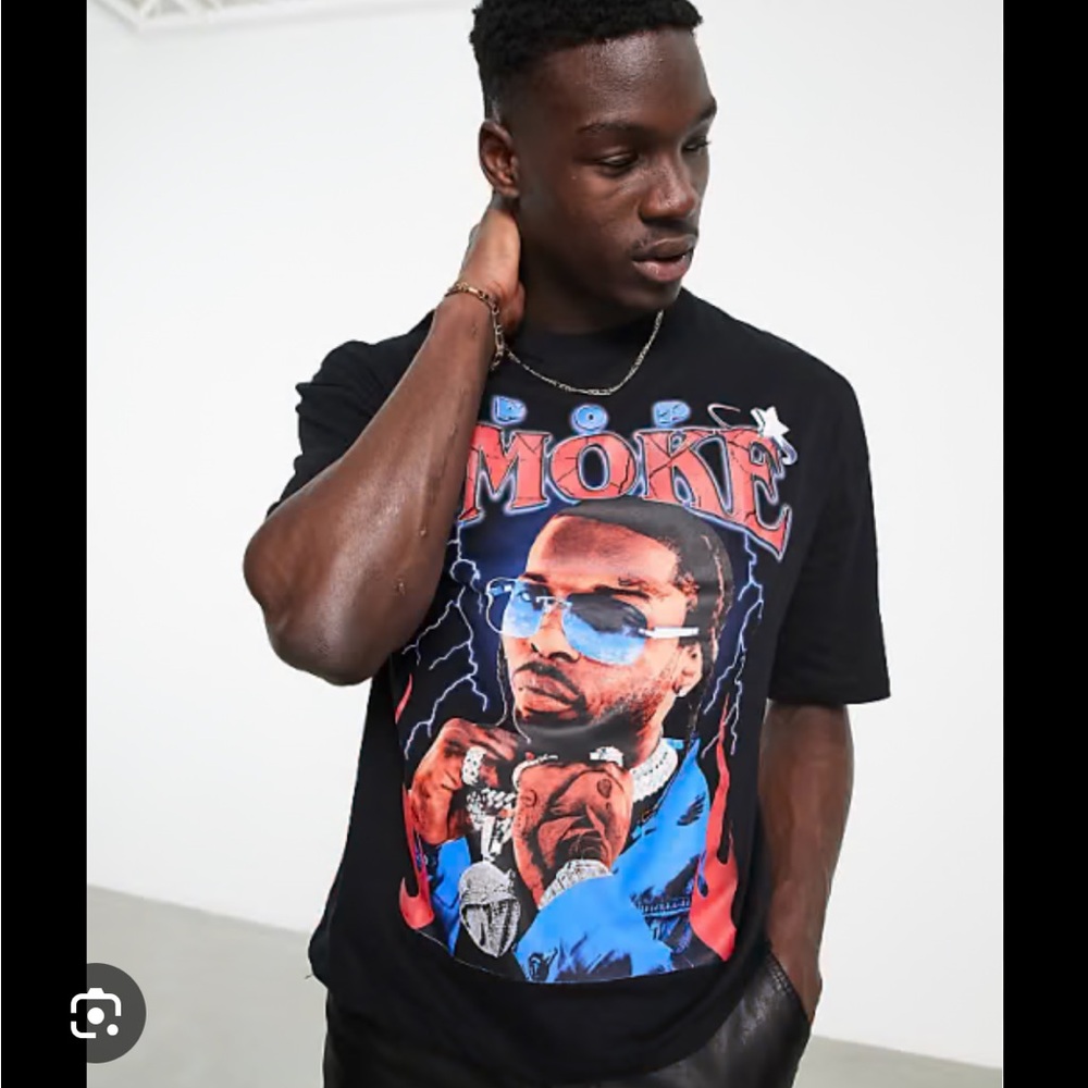 Hollister Large Black 100% Cotton Relaxed Fit Pop Smoke Rapper Graphic Tee Shirt
